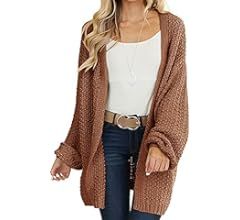 Maroway Womens Cardigan Solid Color Long Sleeve Open Front Chunky Knit Sweater Outwear | Amazon (US)