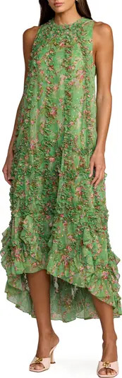 Mac Duggal Sleeveless Floral Print Chiffon Micro Ruffle Gown | Nordstrom | Nordstrom