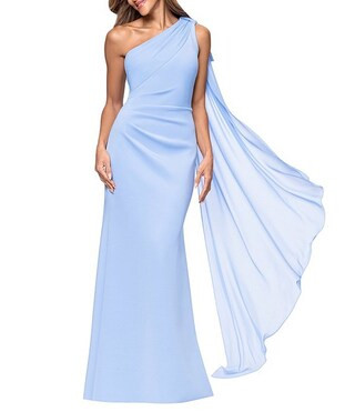 Bow One Shoulder Crepe Gown | Dillard's