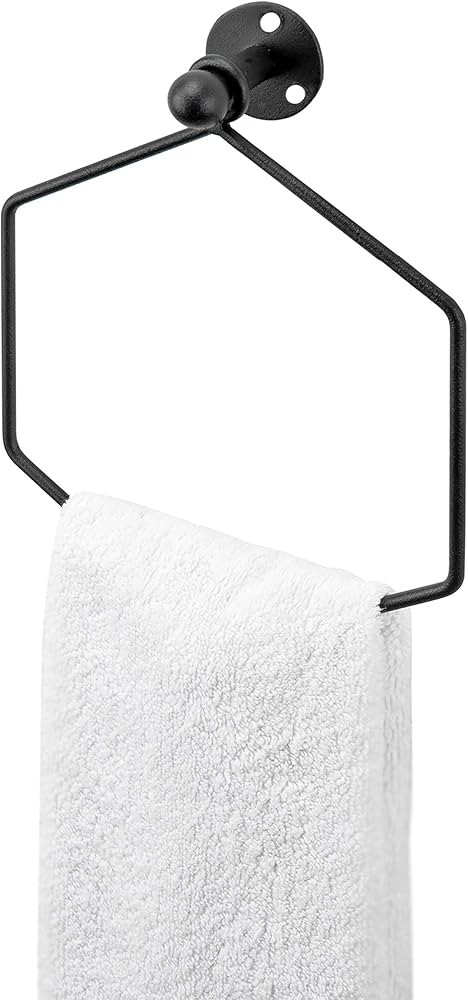 MyGift Wall Mounted Matte Black Metal Hexagon Towel Ring, Industrial Wire Geometric Shaped Hand T... | Amazon (US)