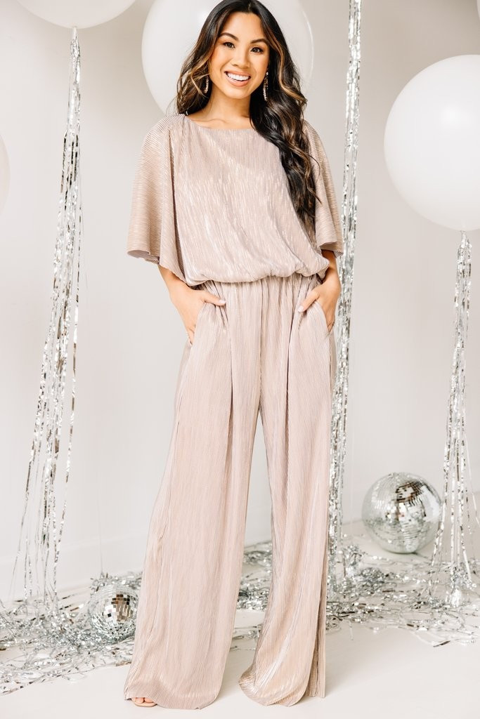 Last Chance Champagne Metallic Jumpsuit | The Mint Julep Boutique