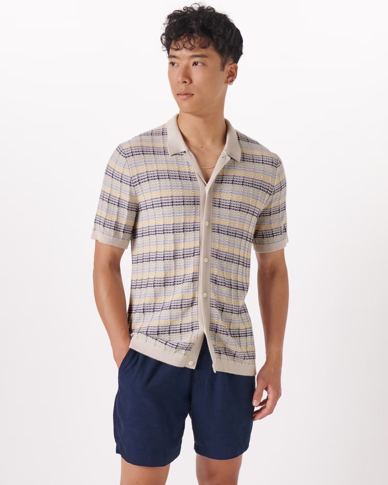Men's Patchwork Pattern Button-Through Sweater Polo | Men's Tops | Abercrombie.com | Abercrombie & Fitch (US)