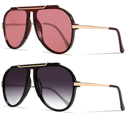 GUVIVI Oversized Aviator Sunglasses for Women Men 2026 70s Retro Gold Metal Sun Glasses Tangle Free Square Aviators | Amazon (US)