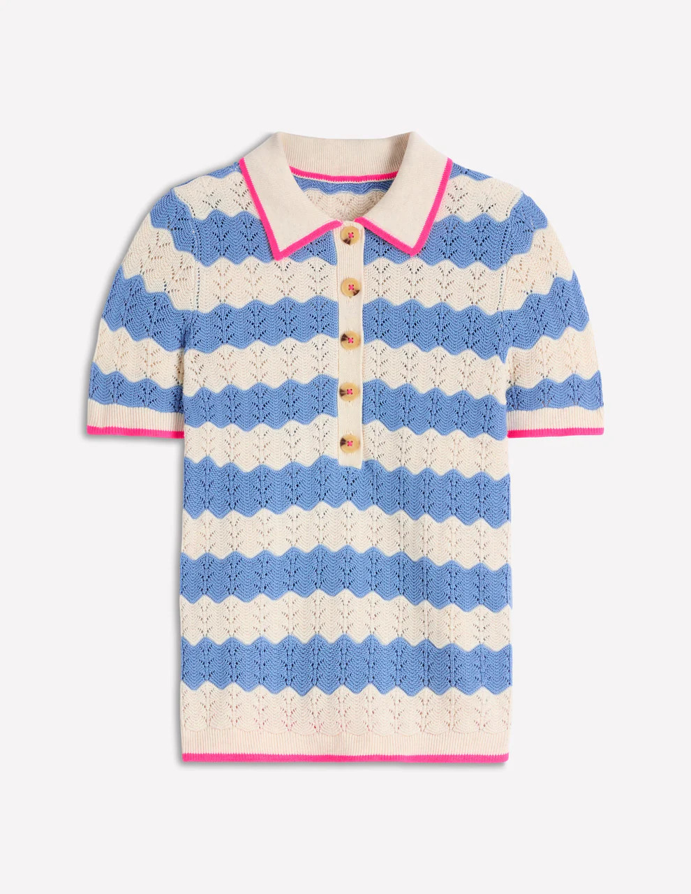 Pointelle Henley T-shirt-Blue, White | Boden (US)