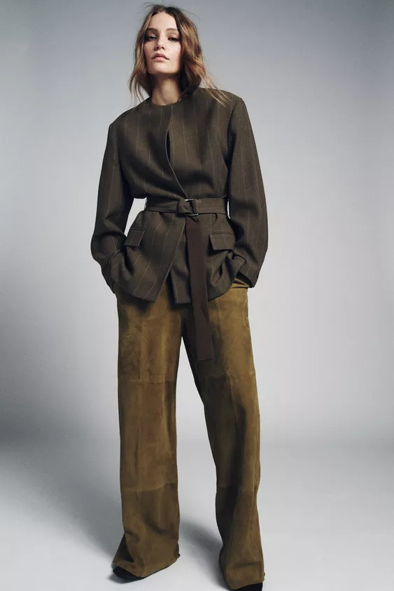 STRIPED BELTED BLAZER ZW COLLECTION | Zara US