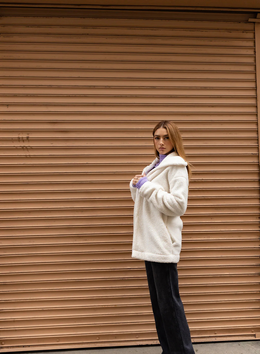 Double Face Sherpa Oversized Throw in Cream | AVO