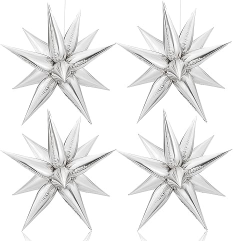 Big Silver Star Balloons Metallic, 50 Pieces - 26 Inch, Silver Star Foil Cone Balloons | Starburs... | Amazon (US)