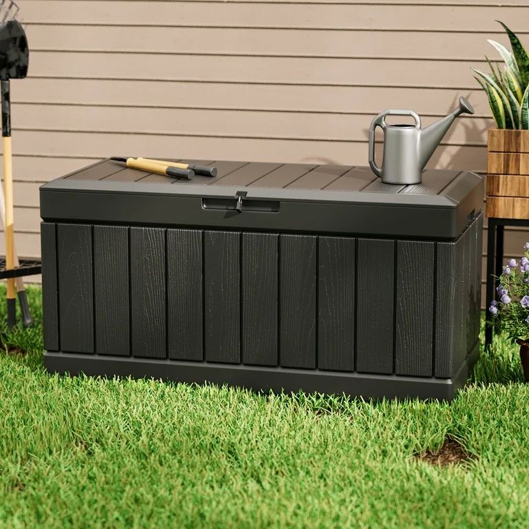 Homall 82 Gallon Outdoor Storage in Resin Deck Box 45.66in Width Lockable Deck Box, Black | Walmart (US)