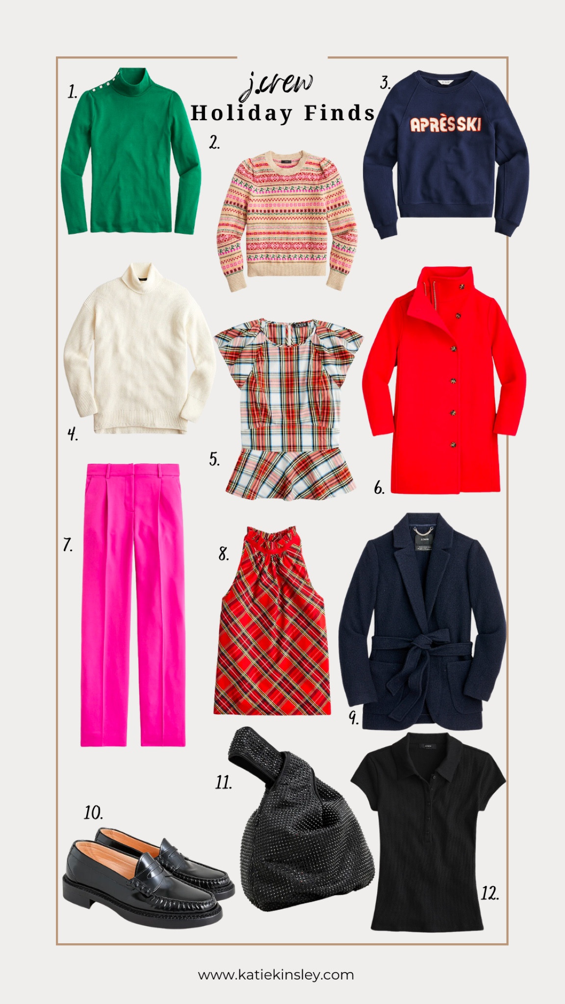 Shopping j.crew

Green sweater, apres ski, plaid peplum top, pea coat, pink pants, plaid top, black polo, crystal bag, black loafers

#LTKHoliday #LTKshoecrush #LTKGiftGuide