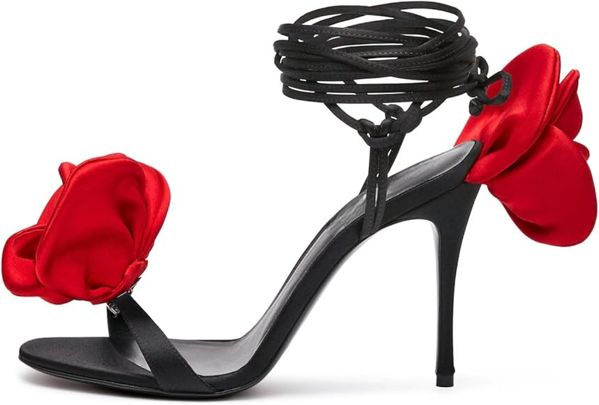 iadore Women's High Heels, 4'' Open Toe Floral Ankle Strappy Lace Up Stiletto Heeled Sandals with... | Amazon (US)