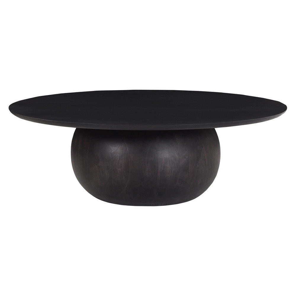 Ordin Mid Century Modern Black Acacia Wood Round Coffee Table - Large | Kathy Kuo Home