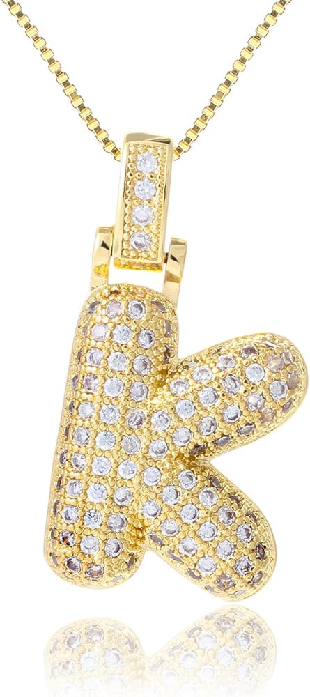 KELMALL Women's Iced Out Bubble Initial Letter Alphabet Pendant, Diamond Zirconia Chunky Name Nec... | Amazon (US)