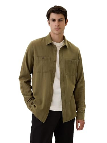 GAP Mens Long Sleeve Brushed Utility Shirt Olive M | Amazon (US)
