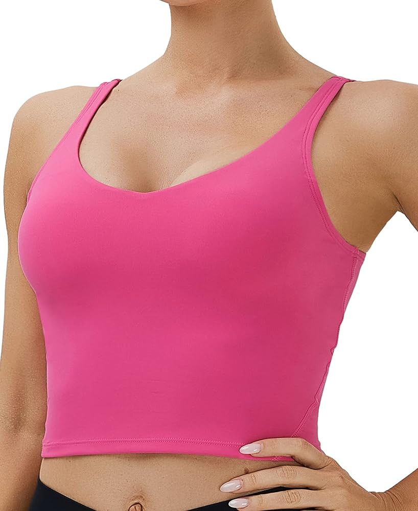 Oalka Sports Bra Womens Longline Padded Crop Tank Yoga Bras Workout Fitness Top Heart Hot Pink XS... | Amazon (US)