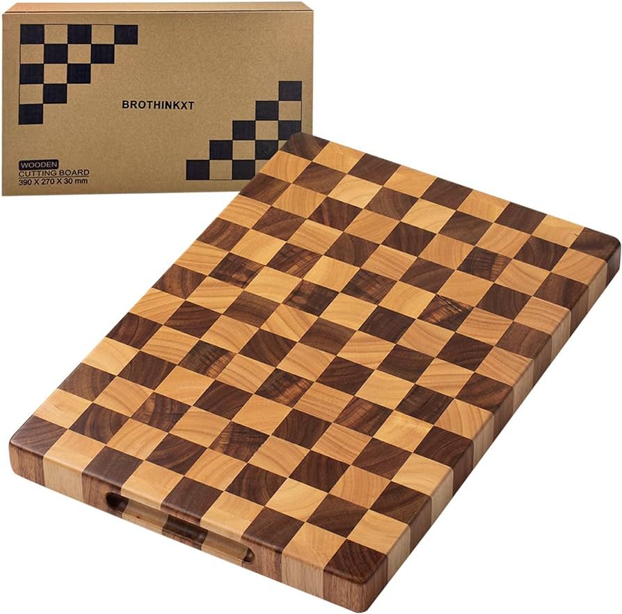 Rectangle End Grain Acacia/Rubber Wood Cutting Board -Reversible, Hand Grips,Thick 15.4X10.6X1.2i... | Amazon (US)