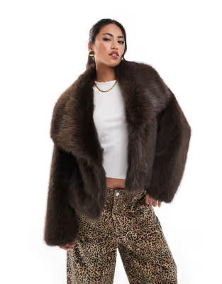 ASOS DESIGN cropped faux fur jacket in brown tipped | ASOS (Global)