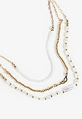 Gold And White Beaded Layered Necklace | Maurices