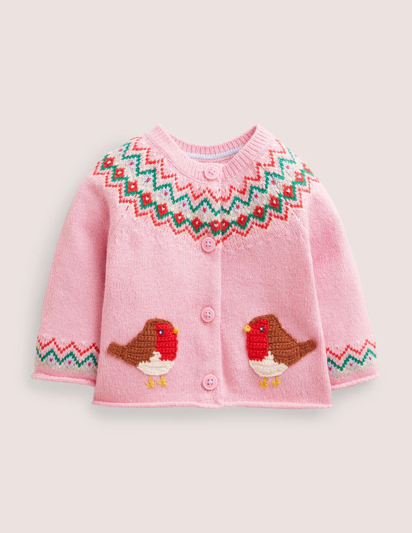Novelty Festive Cardigan - Cameo Pink Robins | Boden (US)