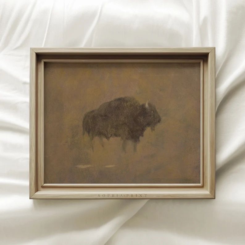 Vintage Bison Art Print, Antique Brown Tones, Animal Wall Art, Rustic Farmhouse Print, Living Roo... | Etsy (US)