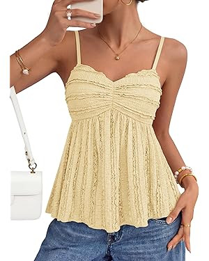 ZESICA Womens Summer Spaghetti Strap Tank Tops 2026 Trendy Going Out Sleeveless V Neck Flowy Y2K ... | Amazon (US)