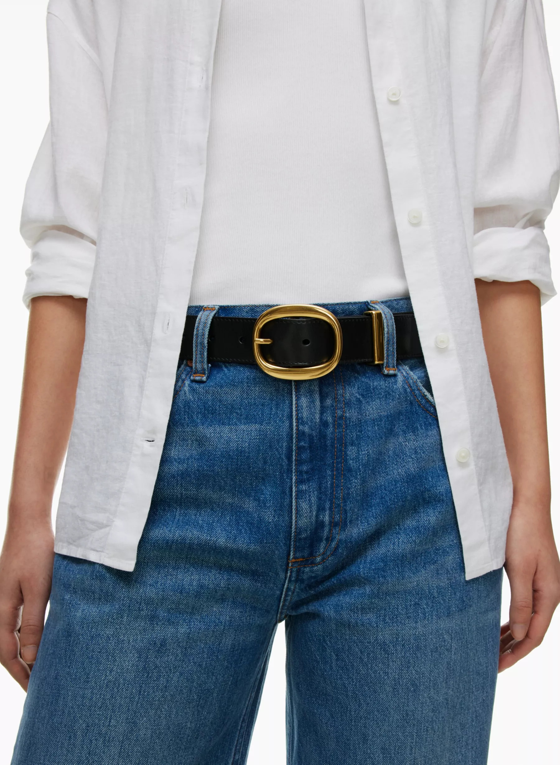LIFETIME SOLID BRASS LEATHER BELT | Aritzia
