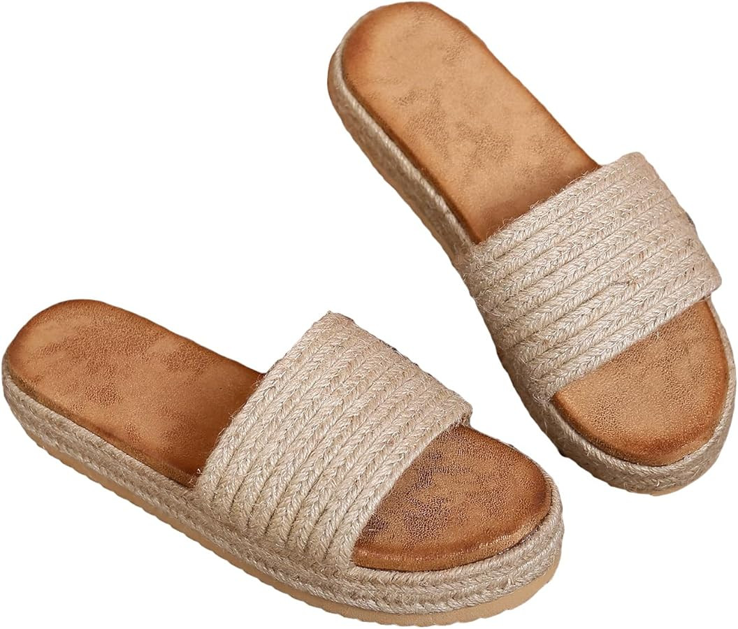 Verdusa Women's Single Band Espadrille Flatform Sandals Straw Slip On Slides | Amazon (CA)
