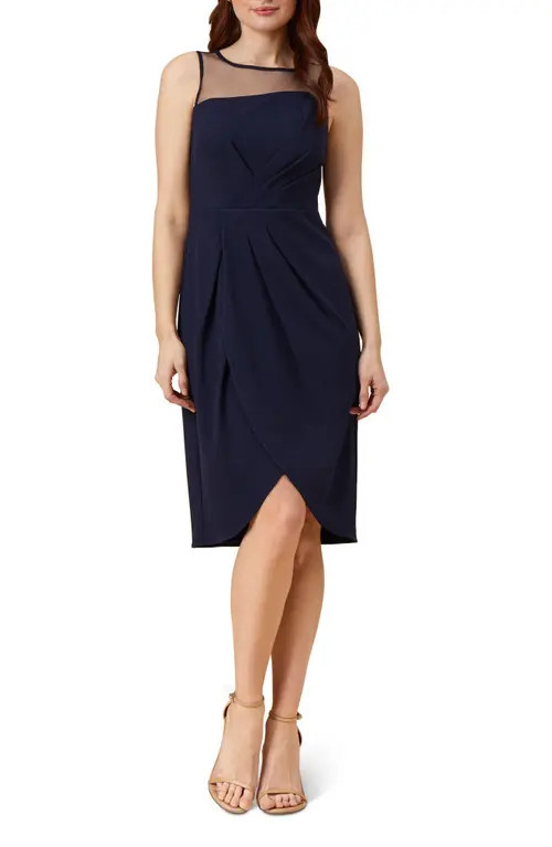 Adrianna Papell Illusion Yoke Crepe Sheath Dress in Midnight at Nordstrom, Size 16 | Nordstrom