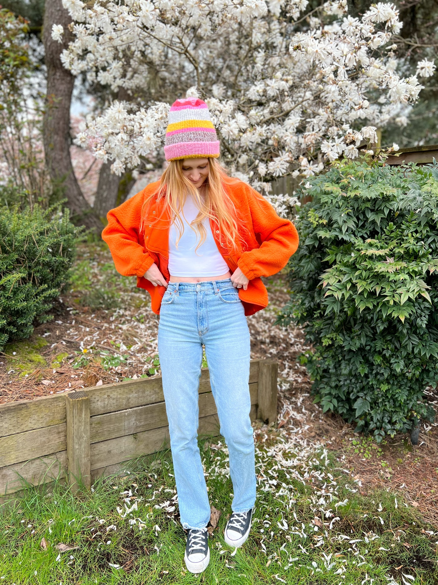 Free people dupe fleece jacket in bright orange from Amazon! Wearing size M for an oversized fit 🧡 jeans from Abercrombie 

#LTKunder50