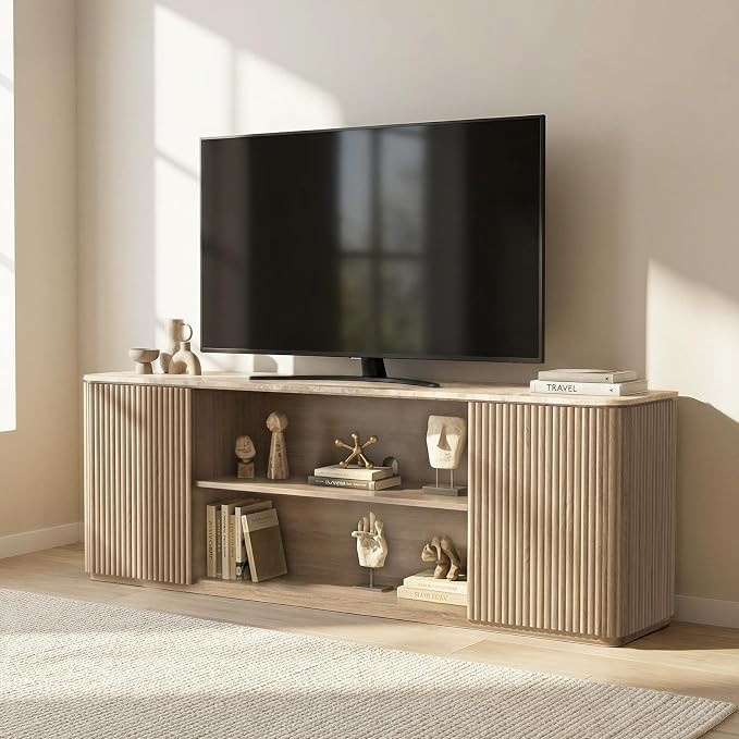 70" TV Stand, Modern Entertainment Center for TVs Up to 80", Fluted TV Console with Storage, Adju... | Amazon (US)