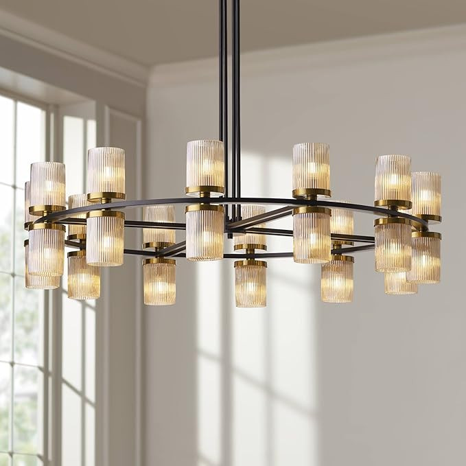 Stiffel Palais Matte Black Brass Ring Chandelier Lighting 48" Wide Modern Champagne Glass Cylinde... | Amazon (US)