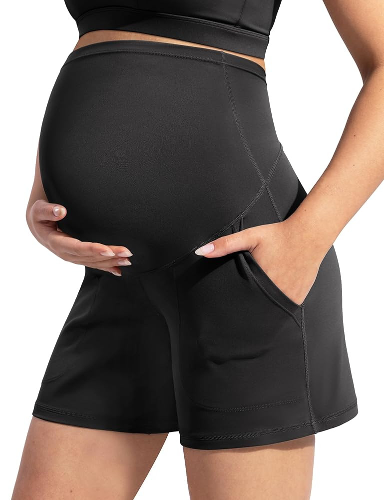 POSHDIVAH Creamluxe Maternity Shorts for Women with Pockets Pregnancy Biker Athletic Workout Yoga... | Amazon (US)