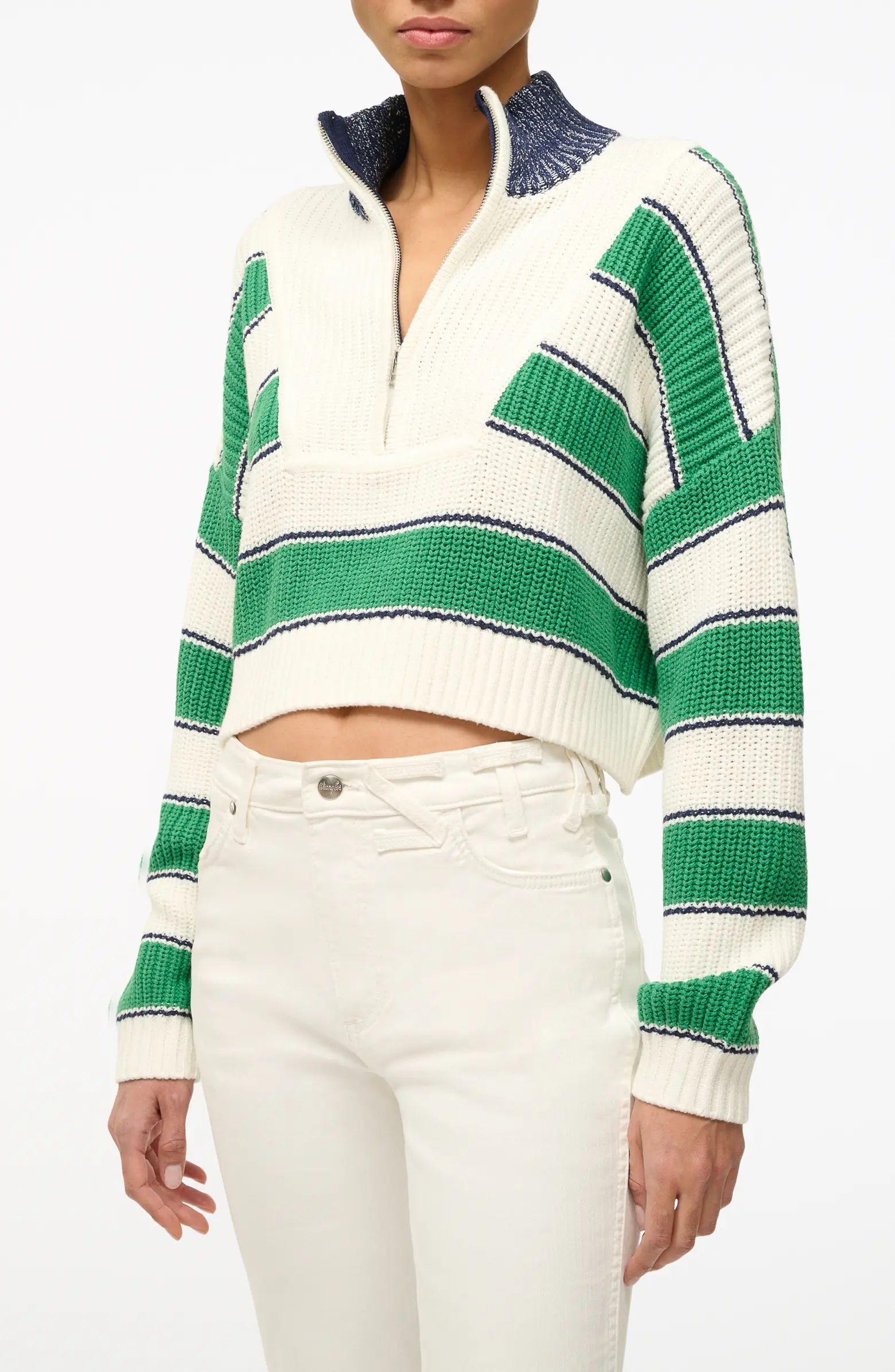 STAUD Stripe Crop Cotton Blend Sweater | Nordstrom | Nordstrom