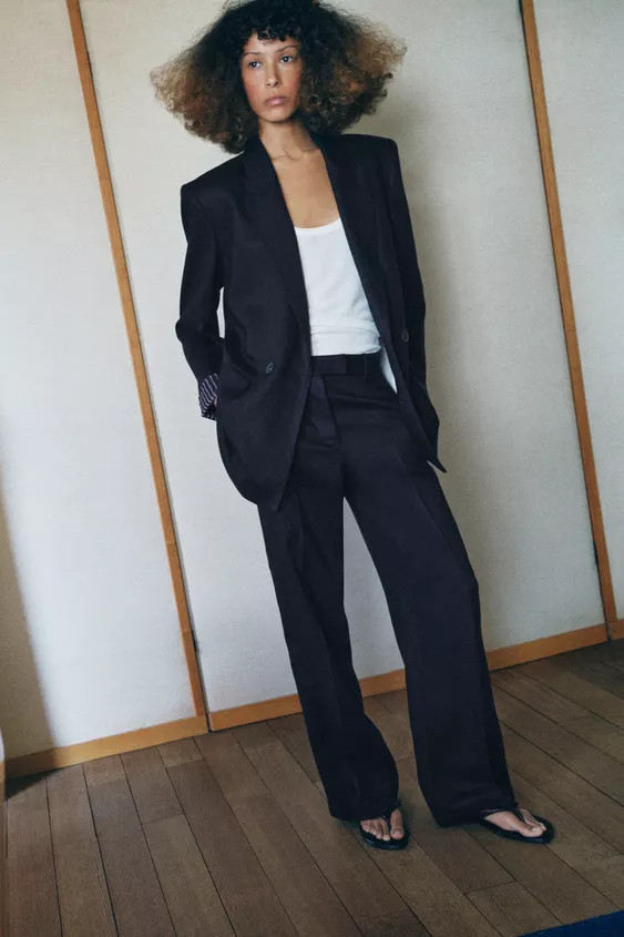 100% LINEN HERRINGBONE FITTED BLAZER SET | Zara US