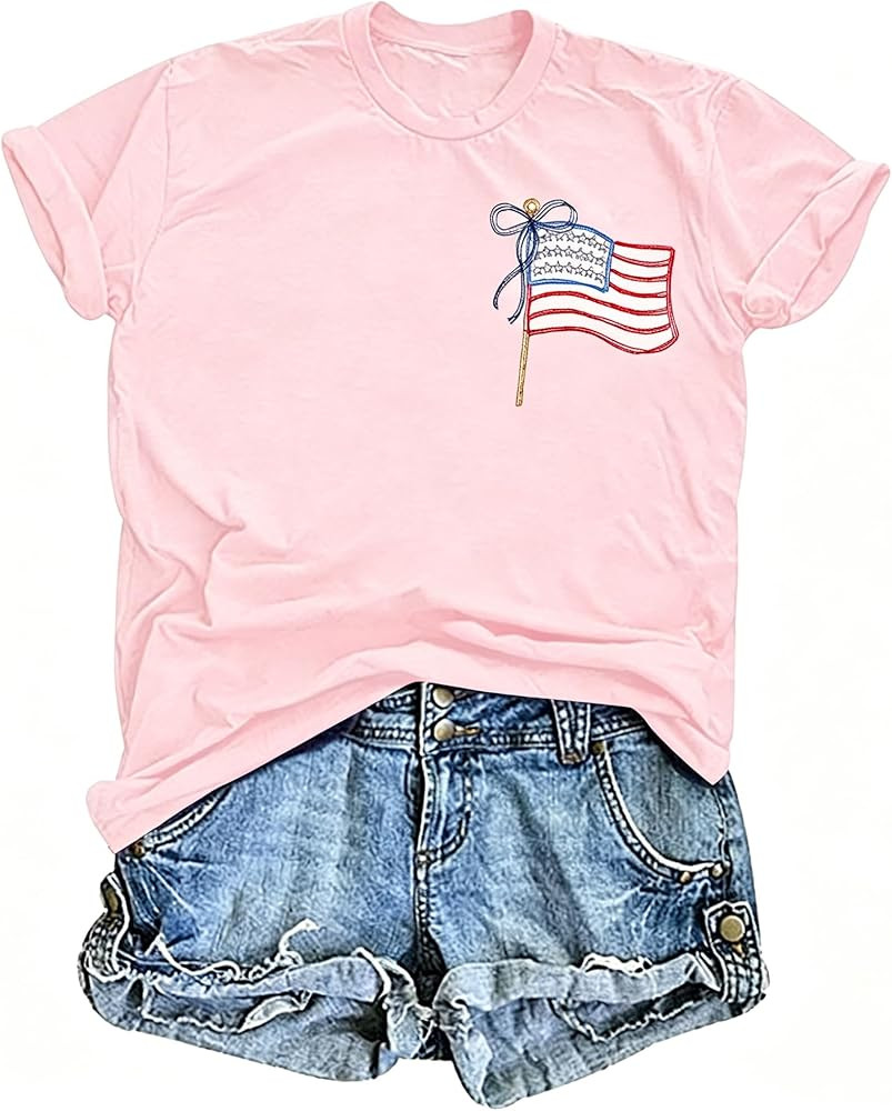 American Flag Shirt Women Coquette Bow American Flag 4th of July Tee Tops | Amazon (US)