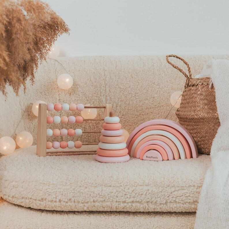 Baby Girl Nursery Decor Pastel Pink Rainbow Wooden Rainbow Toy Boho Rainbow Decor Montessori Toys... | Etsy (US)