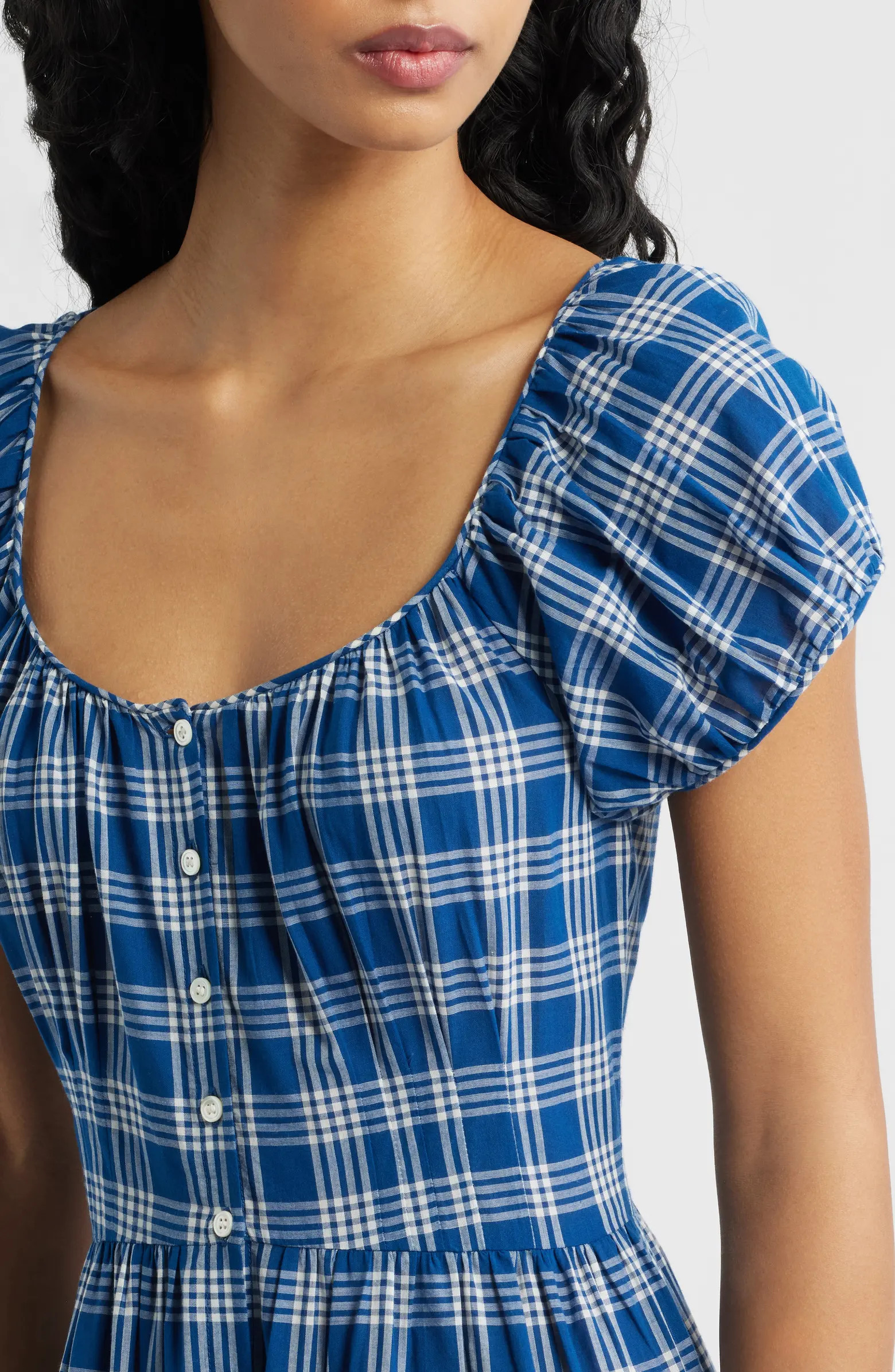 Valenne Plaid Tiered Organic Cotton Voile Dress | Nordstrom