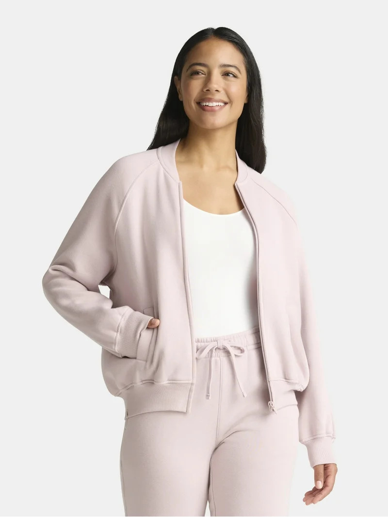Athletic Works Women's Zip Front Fleece Bomber Jacket, Sizes XS-XXXL - Walmart.com | Walmart (US)
