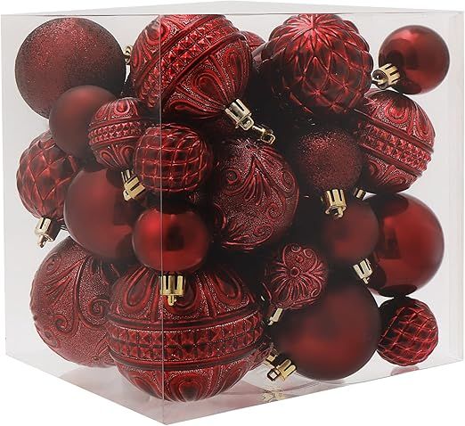 Christmas Ball Ornaments Wine Red Christmas Tree Decorations with Hang Rope-36pcs Shatterproof Ch... | Amazon (US)
