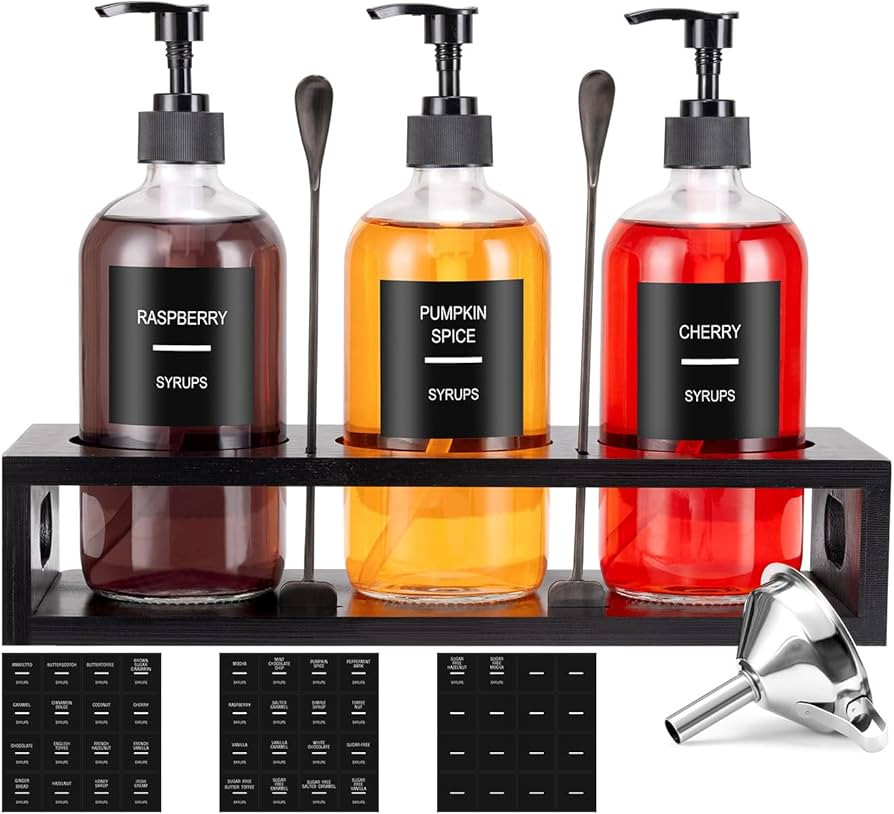 Syrup Dispenser for Coffee Bars Coffee Syrup Dispenser with Storage Shelf and Spoon, 16.9 oz 500 ... | Amazon (US)