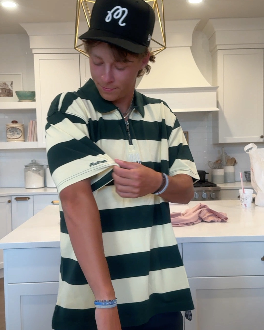 Malbon x Gap collab 

Westin got a LARGE in both. He’s about 5’10"