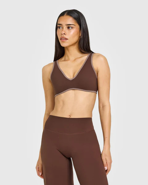 SoftMotion™ Contrast Scoop Back Bralette with White Logo 
 Espresso Brown | Oner Active (UK / US)