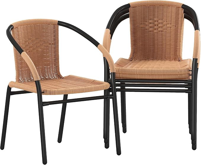 Flash Furniture Lila 4 Pack Beige Rattan Indoor-Outdoor Restaurant Stack Chair | Versatile and St... | Amazon (US)