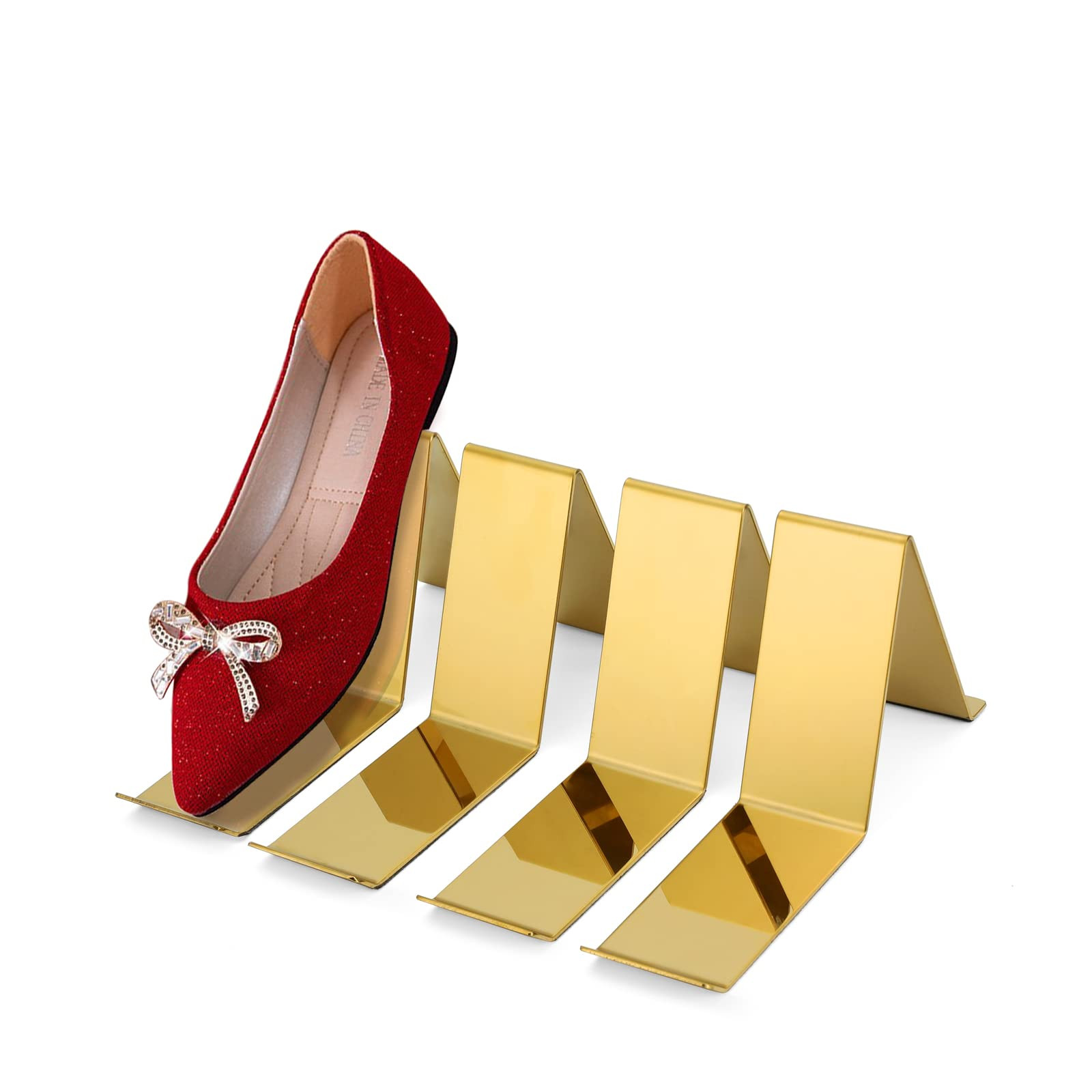 4 Pcs Gold Shoe Display Stands Metal Sandal Display Stands High Heel Display Rack Holder for Shoe... | Amazon (US)