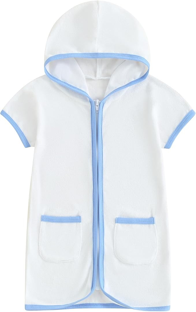 Girls Boys Terry Cloth Swim Cover Up Zip Up Hooded Bathing Suit Coverup Wraps Kids Pool Beach Rob... | Amazon (US)