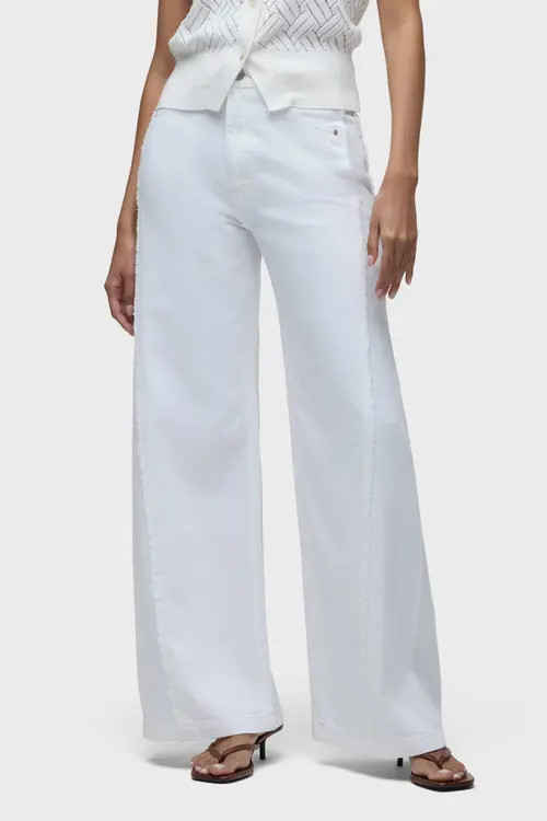 Hudson Jeans Jodie Frayed Seam Loose Wide Leg in White at Nordstrom, Size 30 | Nordstrom