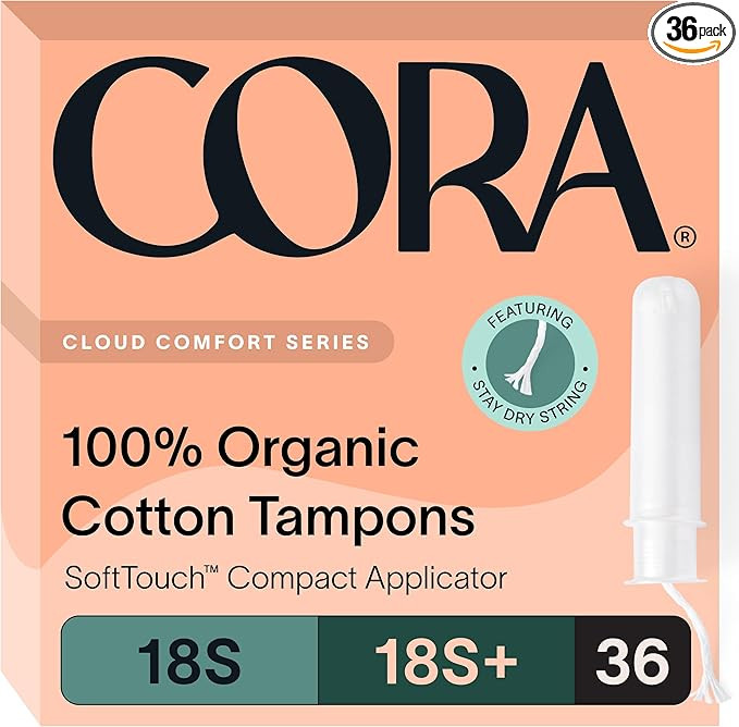 Cora Organic Applicator Tampon Multipack | 18 Super & 18 Super Plus Absorbency | 100% Organic Cot... | Amazon (US)