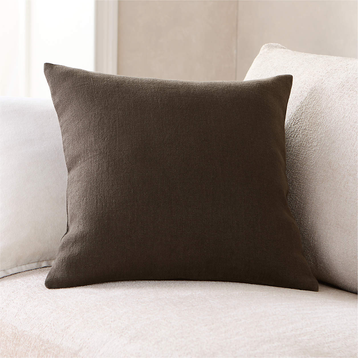 Relaxed Linen Layering 20"x20" Deep Brown Throw Pillow Cover | Crate & Barrel | Crate & Barrel