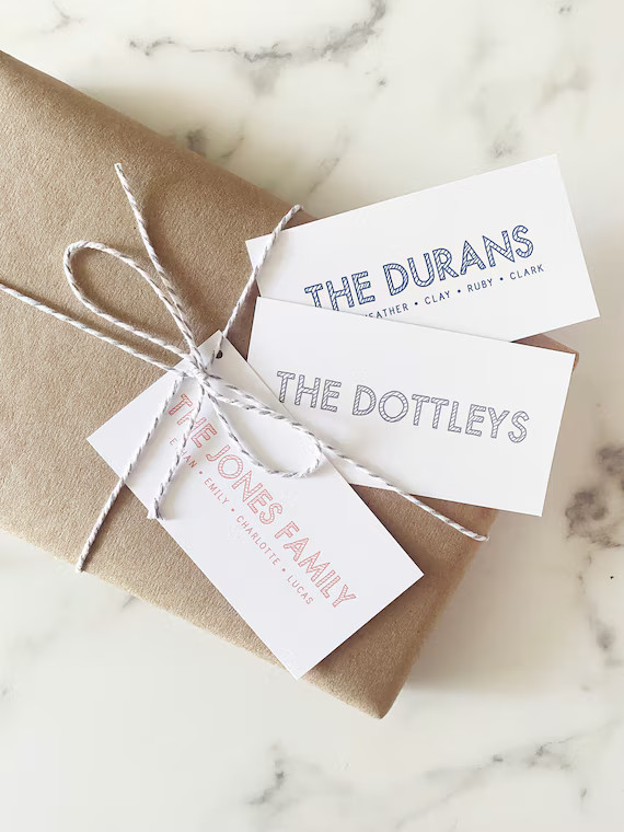 Personalized Gift Tags - Striped Family Gift Tags - Custom Enclosure Cards - Kids Names Birthday ... | Etsy (US)