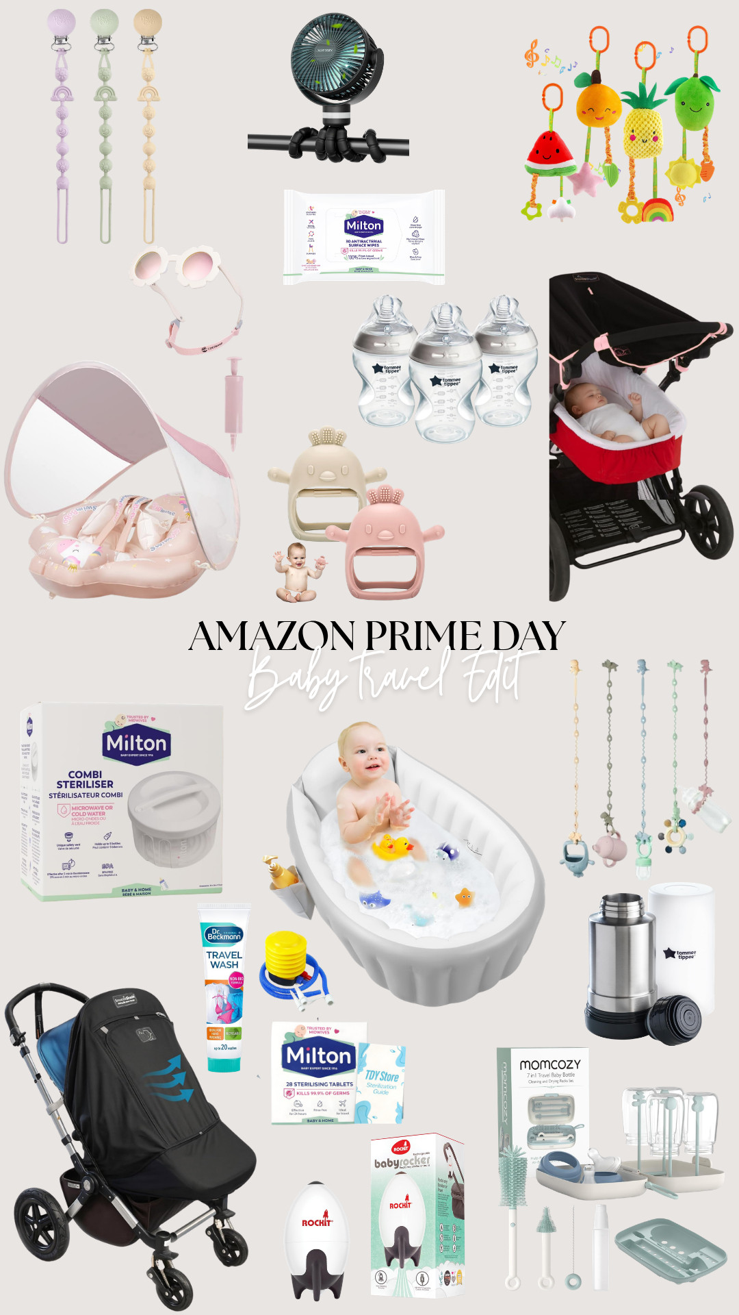amazon prime day, baby travel edit, baby travel essentials, travel with baby, baby must haves, stroller accessories, pram fan, clip on stroller fan, pacifier clip, dummy clip, sensory stroller toy, baby sunglasses, portable baby bath, inflatable baby bath, baby bath seat, baby bottles, anti colic bottles, baby wipes, sterilising wipes, baby steriliser, travel steriliser, sterilising tablets, travel wash, bottle brush set, drying rack, travel bottle warmer, insulated bottle warmer, stroller sun shade, pram shade, pushchair cover, compact stroller, baby travel hacks, newborn travel essentials, mum finds, baby amazon finds 

 #LTKsummer #LTKeurope #LTKsale