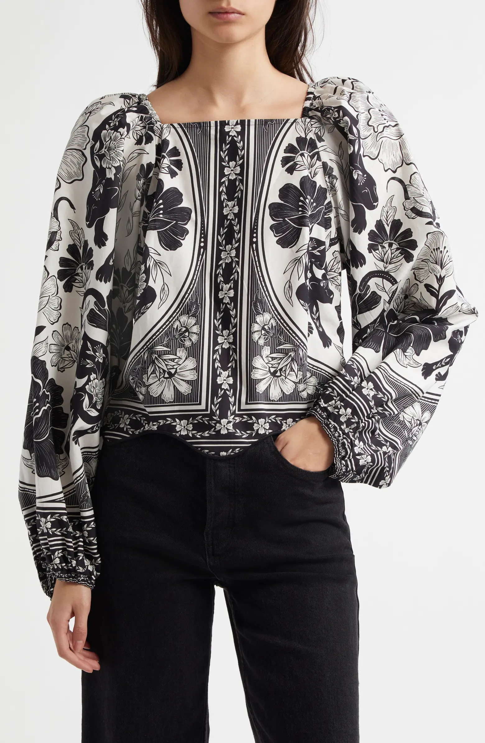 Placed Floral Print Long Sleeve Cotton Top | Nordstrom